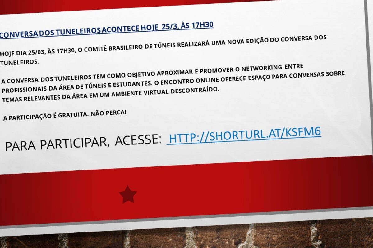 Conversa dos Tuneleiros acontece HOJE  25/3, às 17h30